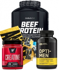 PROMO STACK BIOTECH USA BEEF PROTEIN 2 kg + OPTI MEN  + CREATINE + TOWEL